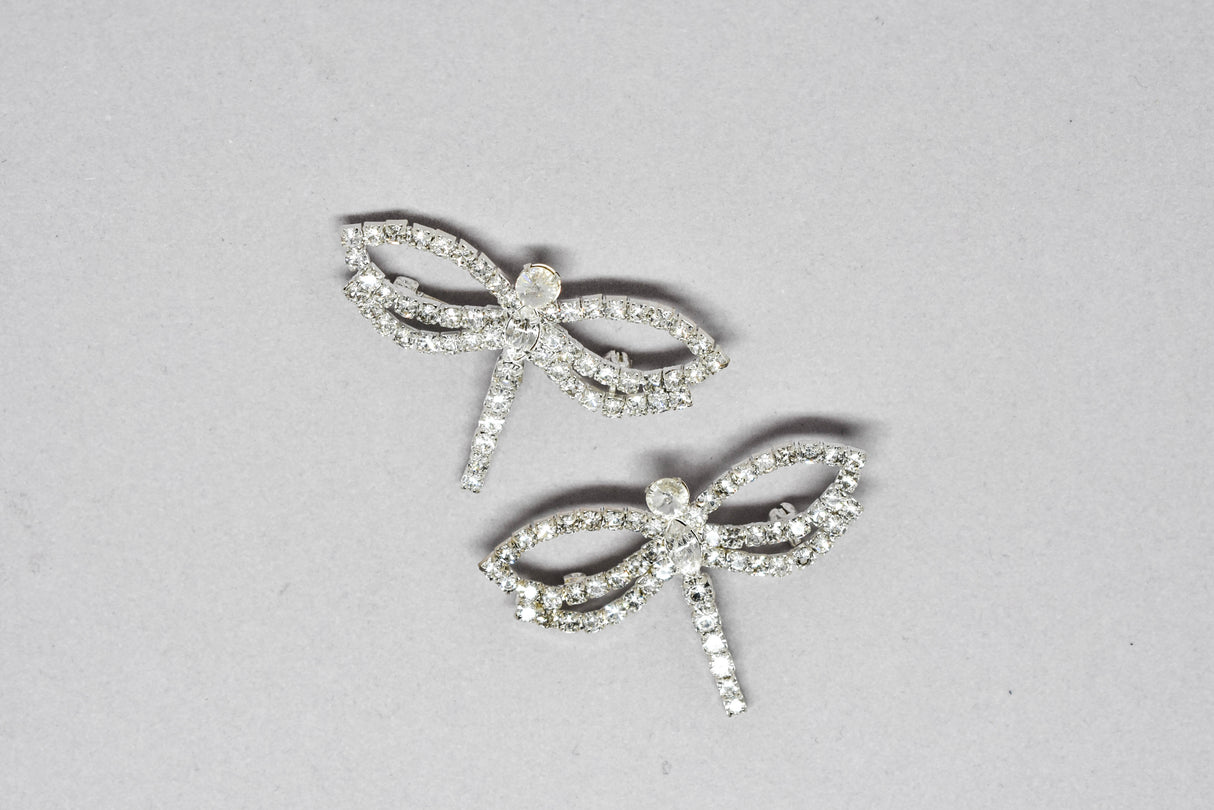 Dragonfly Rhinestone Brooch Pin Clear Silver 2.13"