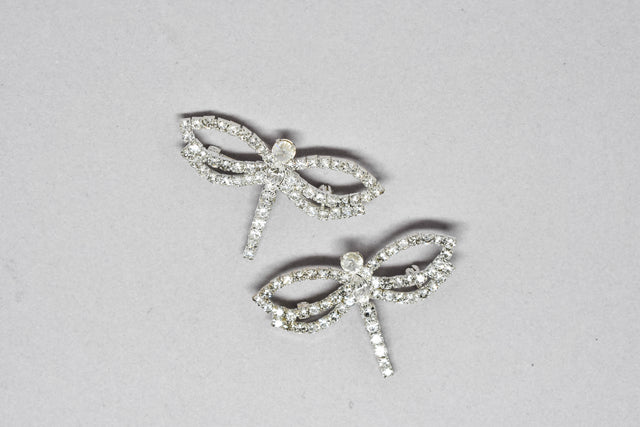 Dragonfly Rhinestone Brooch Pin Clear Silver 2.13"