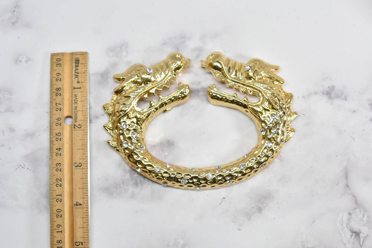 Rhinestone Dragon Head Buckle Gold 5.75in