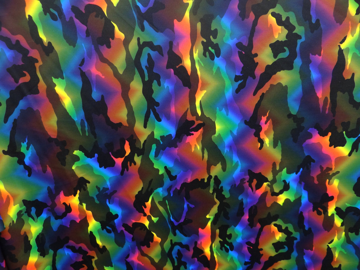 Rainbow Camouflage Polyester Spandex Fabric - Multicolor Camouflage, 58"/60" Width (1 Yard)