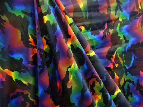 Rainbow Camouflage Polyester Spandex Fabric - Multicolor Camouflage, 58"/60" Width (1 Yard)