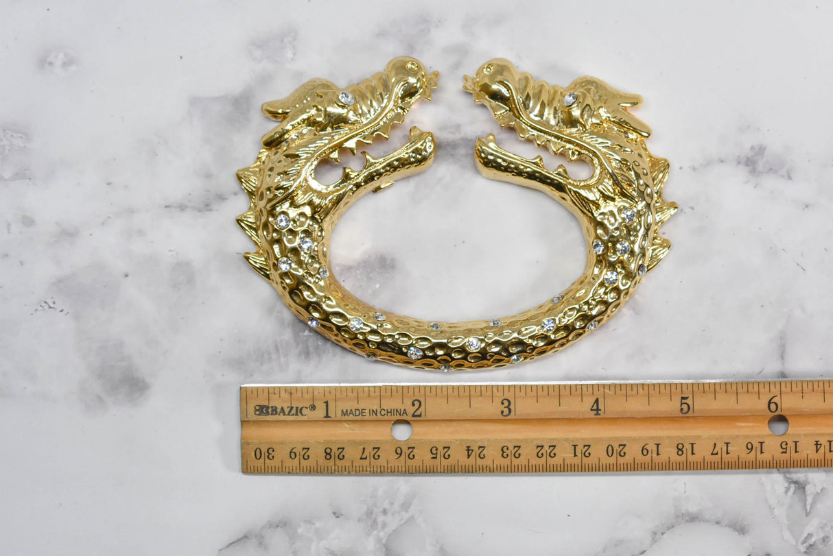 Rhinestone Dragon Head Buckle Gold 5.75in