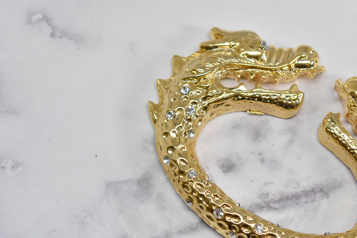 Rhinestone Dragon Head Buckle Gold 5.75in