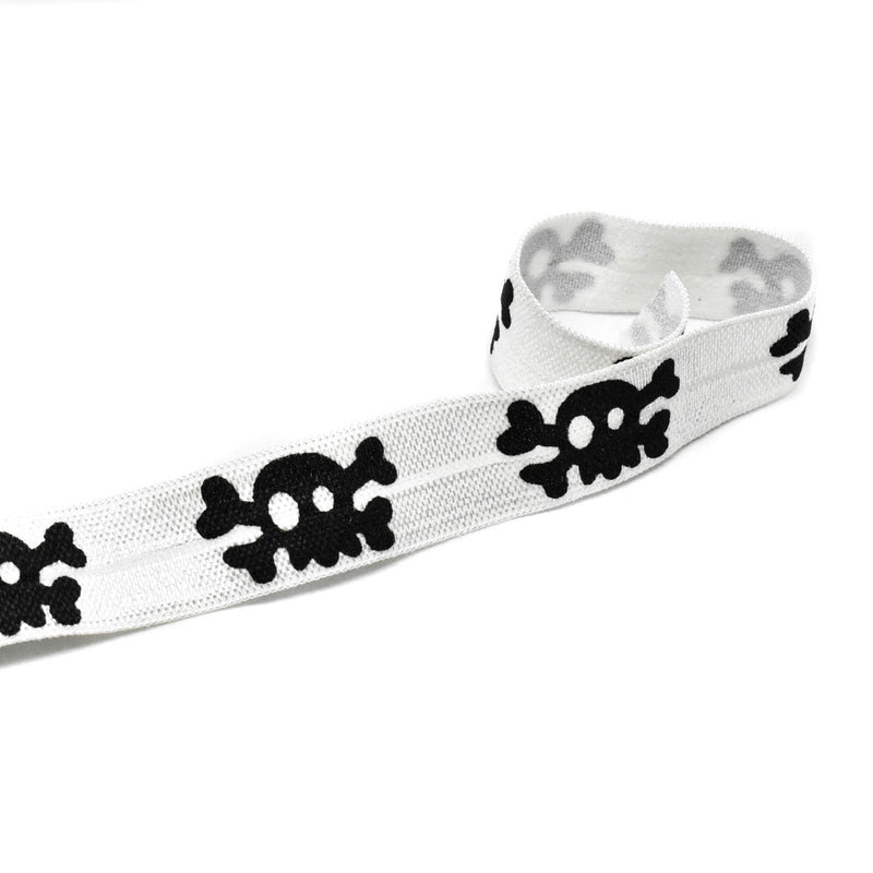 Fold-Over Elastic Skull Print 0.63" Black White