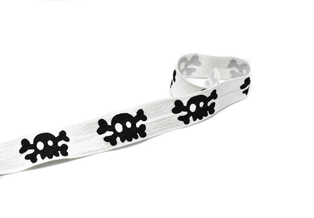 Fold-Over Elastic Skull Print 0.63" Black White