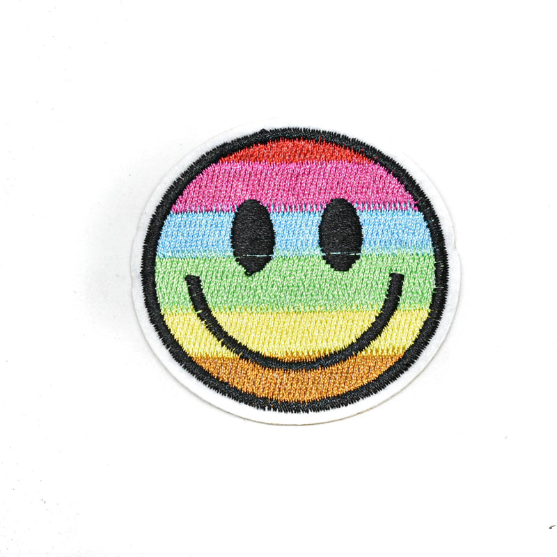 Embroidered Rainbow Smiley Face Iron-On Patch 2"