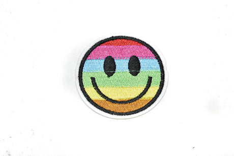 Embroidered Rainbow Smiley Face Iron-On Patch 2"