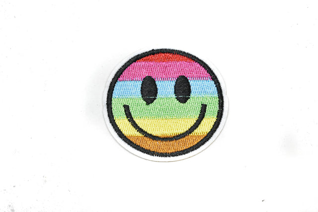Embroidered Rainbow Smiley Face Iron-On Patch 2"