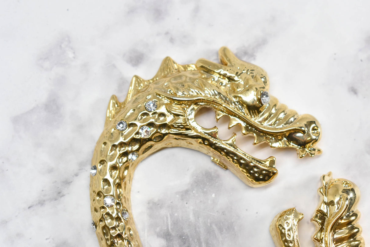 Rhinestone Dragon Head Buckle Gold 5.75in