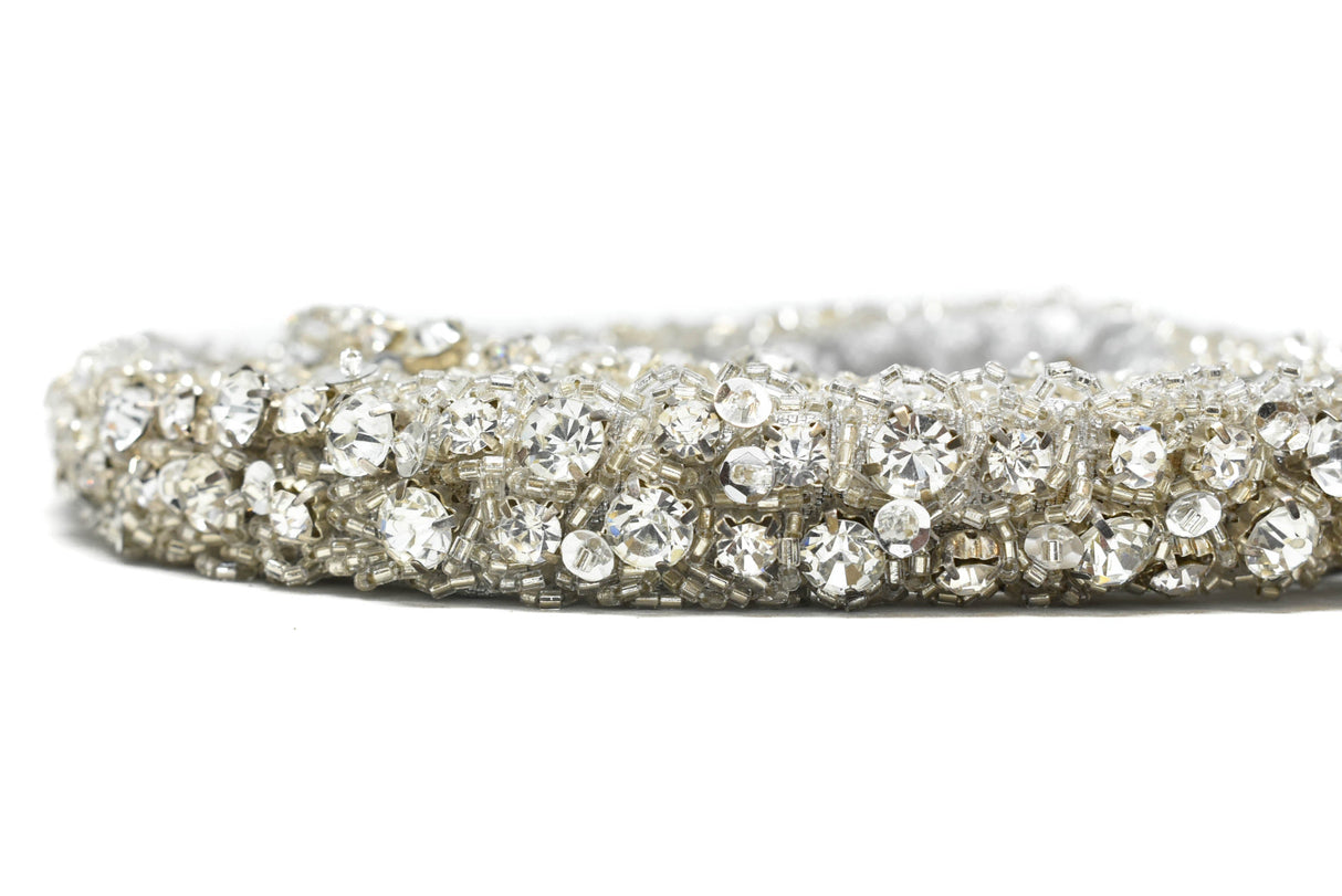 Rhinestone Beaded Applique Belt 1" Silver