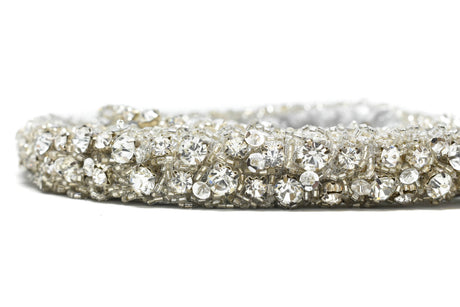 Rhinestone Beaded Applique Belt 1" Silver