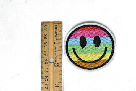 Embroidered Rainbow Smiley Face Iron-On Patch 2"