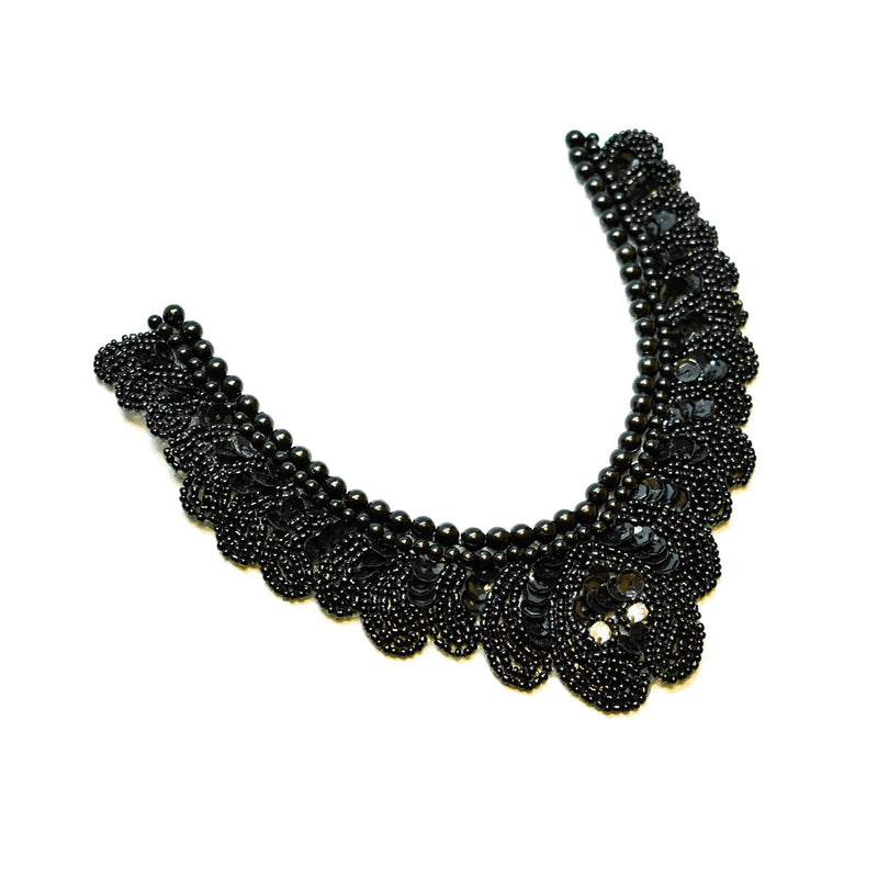 Beaded Neck Applique Black Orange