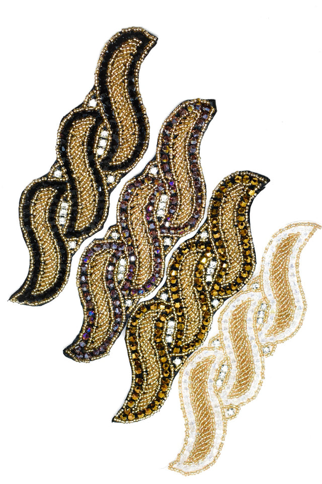 Rhinestone Beaded Applique Leaf 7 x 6