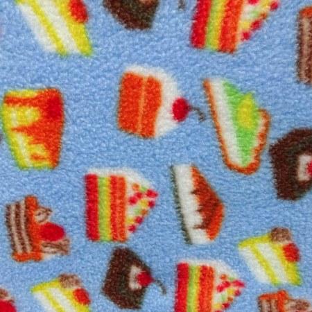 Sliced Cakes on Blue Anti Pill Fleece Fabric,