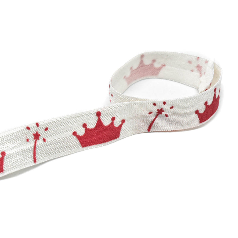 Fold-Over Elastic Pink Crown Wand Print 0.63"