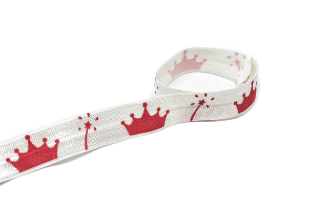 Fold-Over Elastic Pink Crown Wand Print 0.63"
