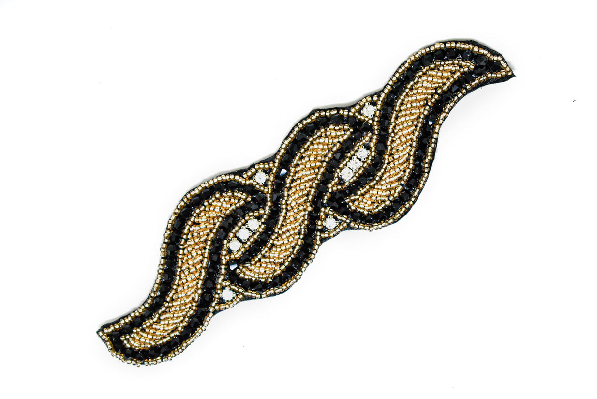 Rhinestone Beaded Applique Leaf 7 x 6