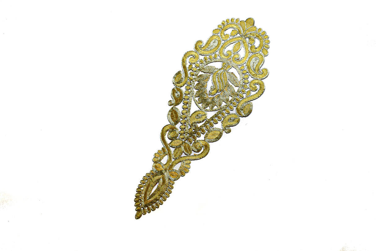 Embroidered Applique Metallic Gold 16 x 6.5