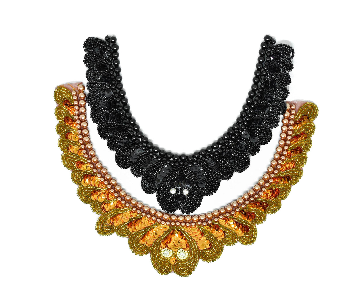 Beaded Neck Applique Black Orange