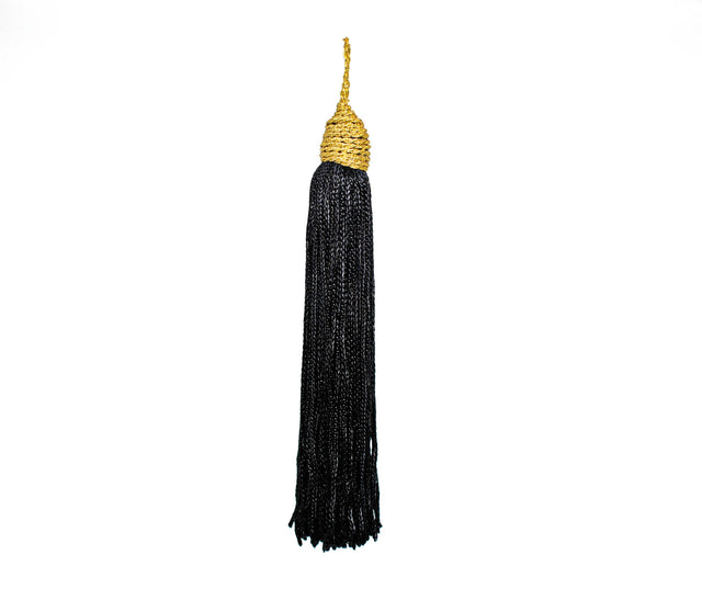 Tassel Piece Black Gold Metallic 5 Inch