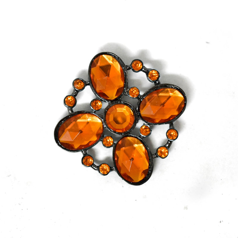 Rhinestone Flower Brooch Orange 1.60"