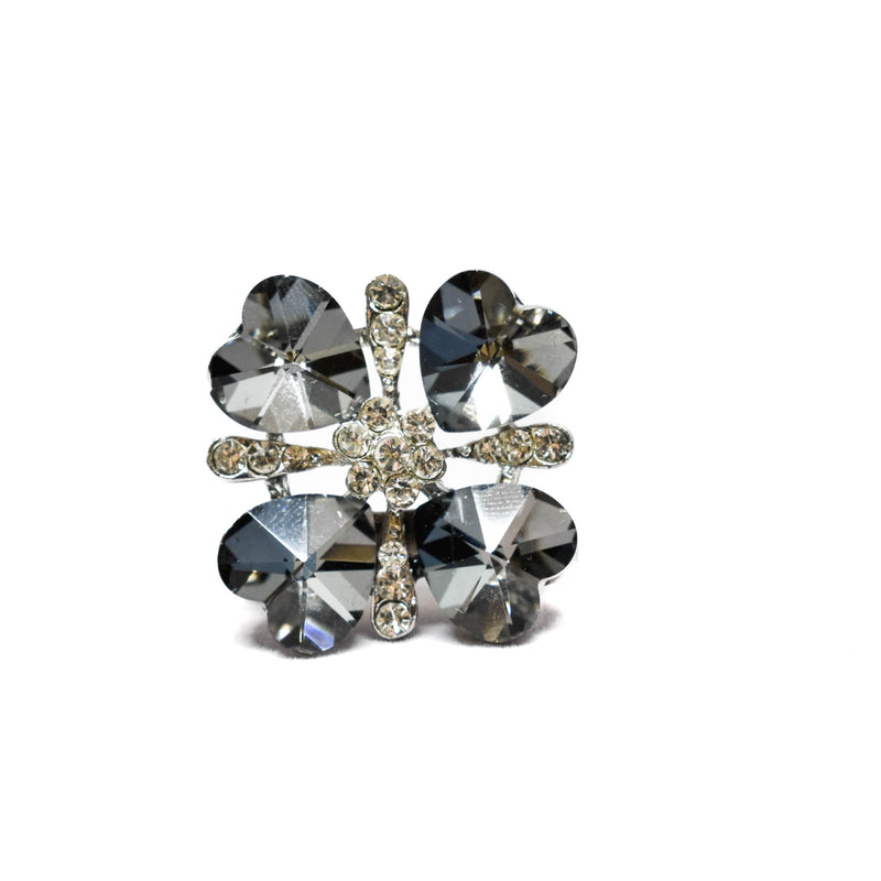 Rhinestone Clover Heart Brooch 1 Inch
