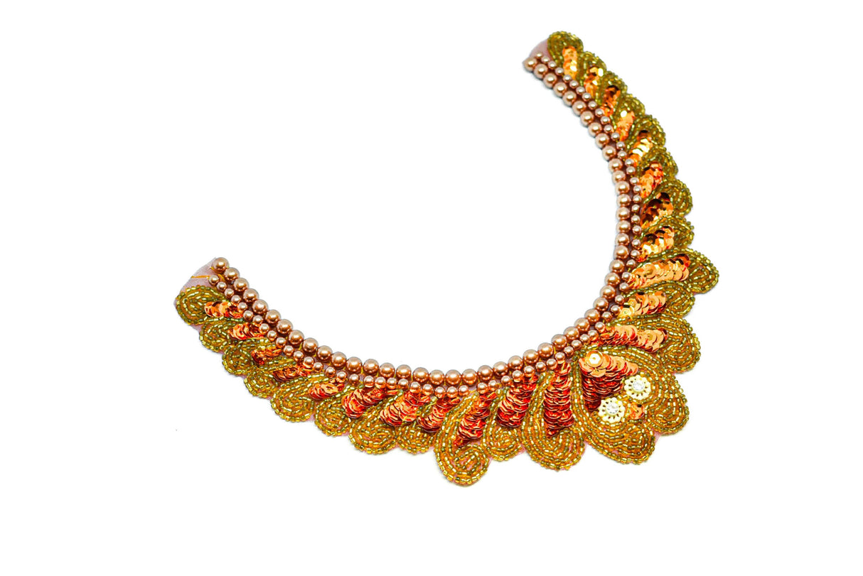Beaded Neck Applique Black Orange