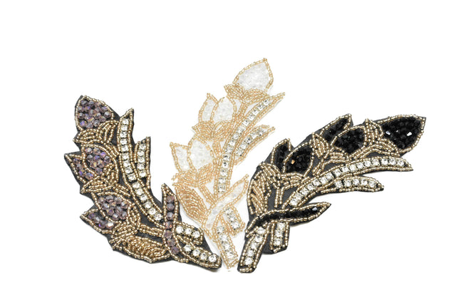 Rhinestone Beaded Leaf Applique 5.90 x 2