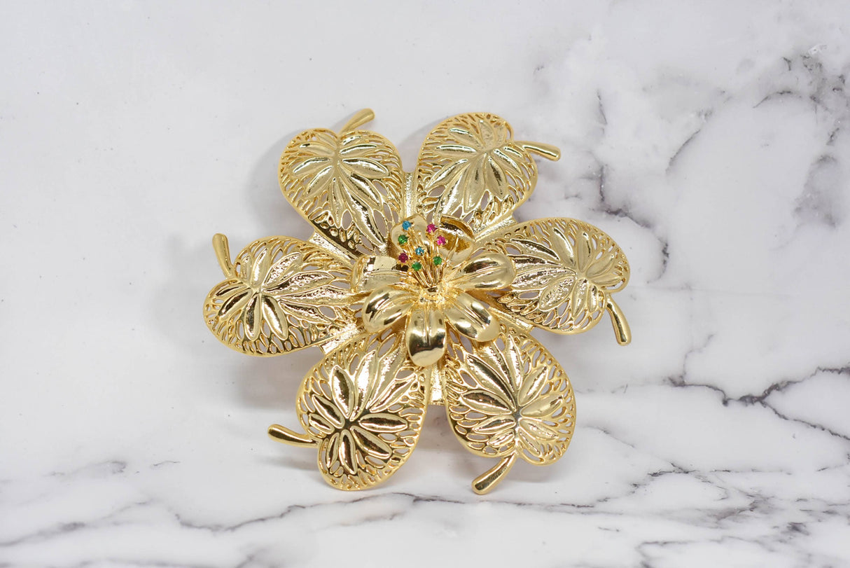 Flower Buckle Gold Rhinestone