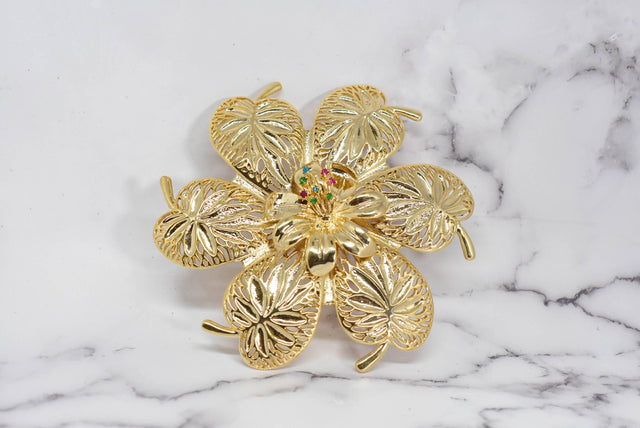 Flower Buckle Gold Rhinestone