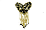 Beaded Fringe Applique Black Gold 8.5x5.5
