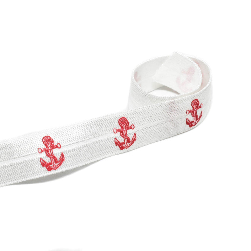 Fold-Over Elastic Red Ship Anchor Print 0.63"
