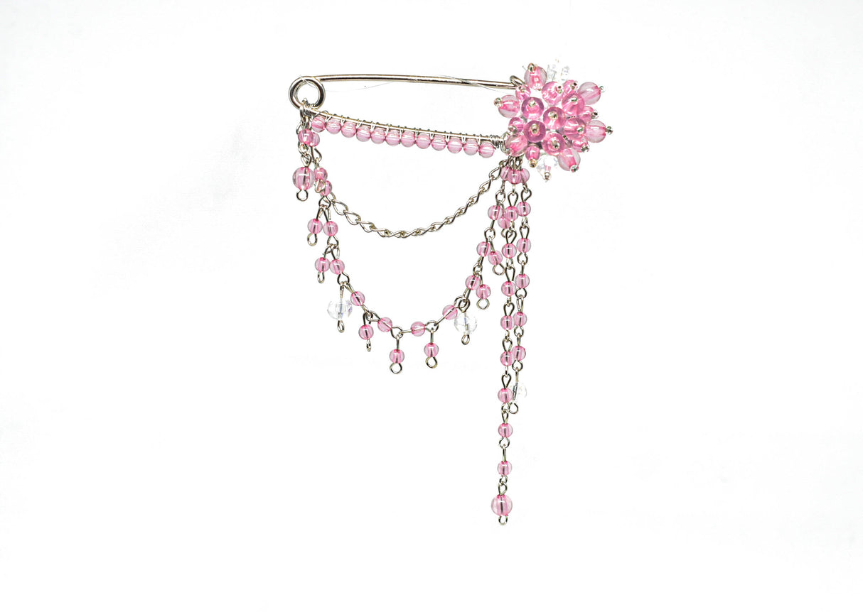 Rhinestone Brooch Pin Dangling Flower Pink 3.25 x 4.25