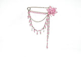 Rhinestone Brooch Pin Dangling Flower Pink 3.25 x 4.25