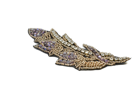 Rhinestone Beaded Leaf Applique 5.90 x 2