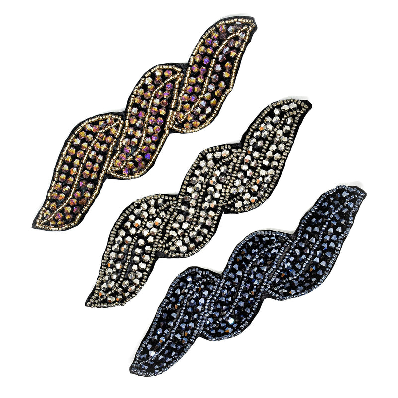 Leaf Rhinestone Beaded Applique 6" x 1.90"