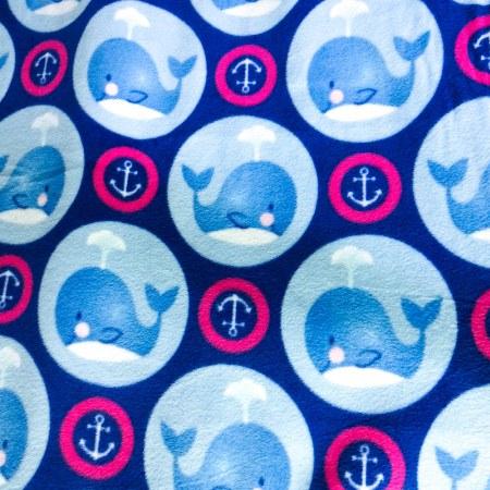 Whale and Anchors in Circles Anti Pill Fleece Fabric,