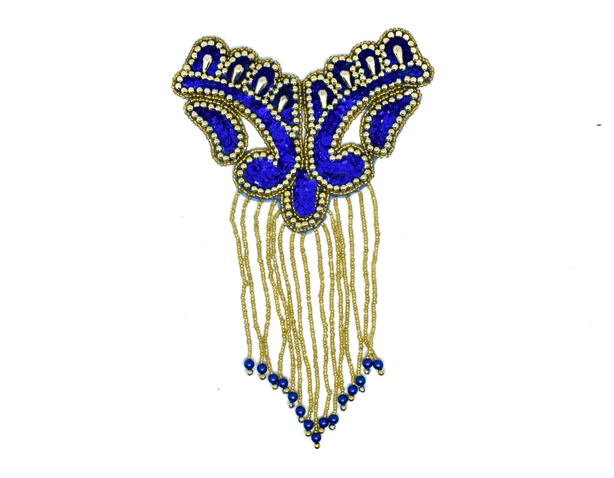Beaded Fringe Applique Black Gold 8.5x5.5