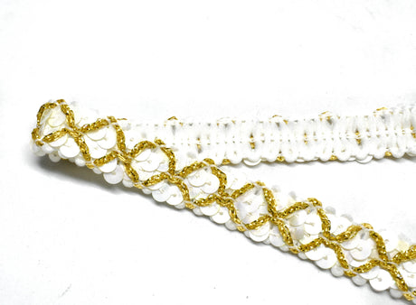 Sequins Trim Metallic Gold 0.63" White
