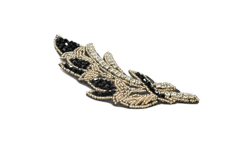 Rhinestone Beaded Leaf Applique 5.90 x 2