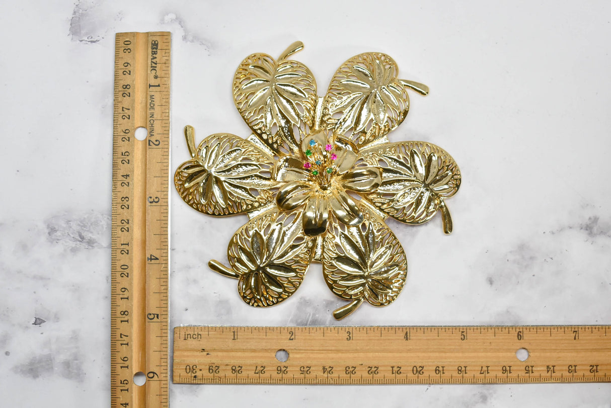 Flower Buckle Gold Rhinestone
