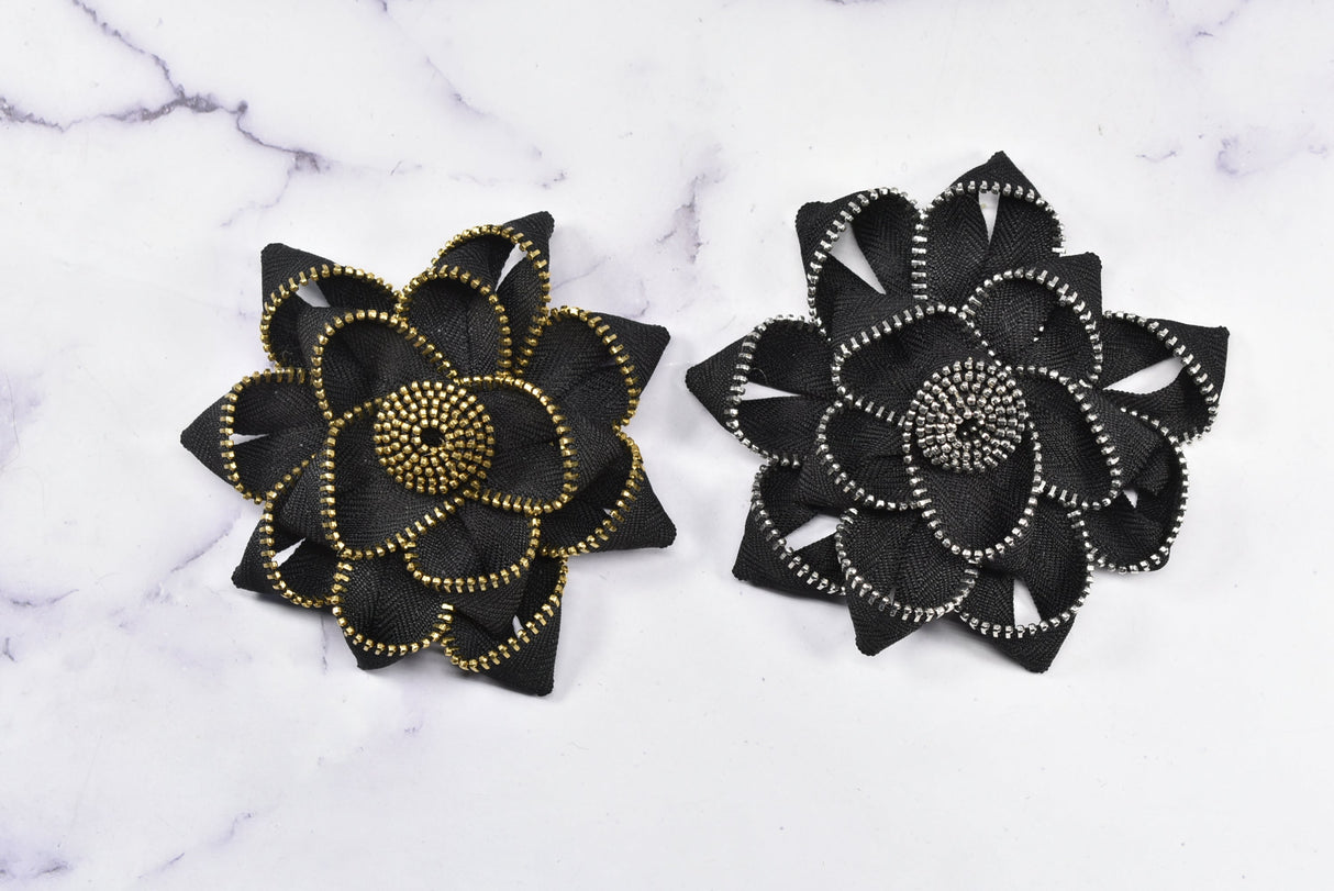 Embroidered Flower Applique Zipper Satin Ribbon
