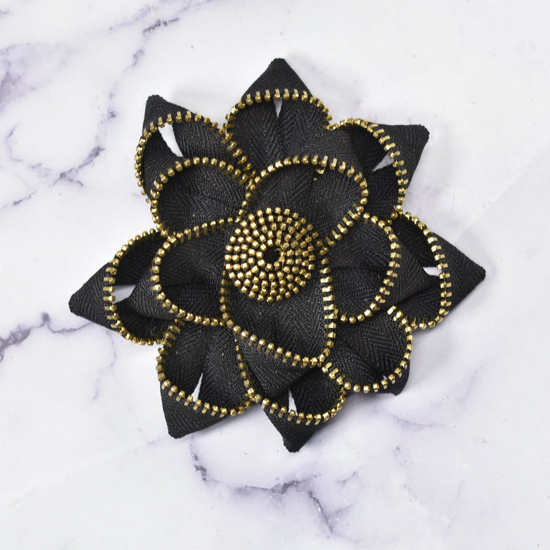 Embroidered Flower Applique Zipper Satin Ribbon
