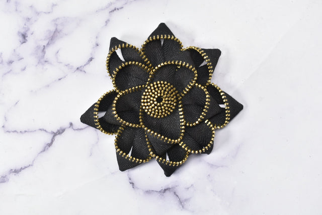Embroidered Flower Applique Zipper Satin Ribbon