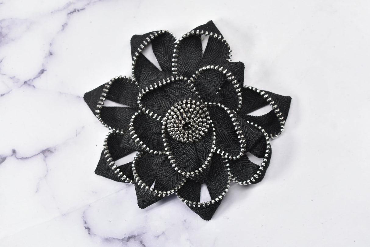 Embroidered Flower Applique Zipper Satin Ribbon