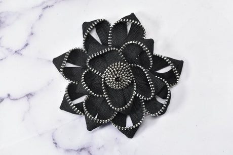 Embroidered Flower Applique Zipper Satin Ribbon