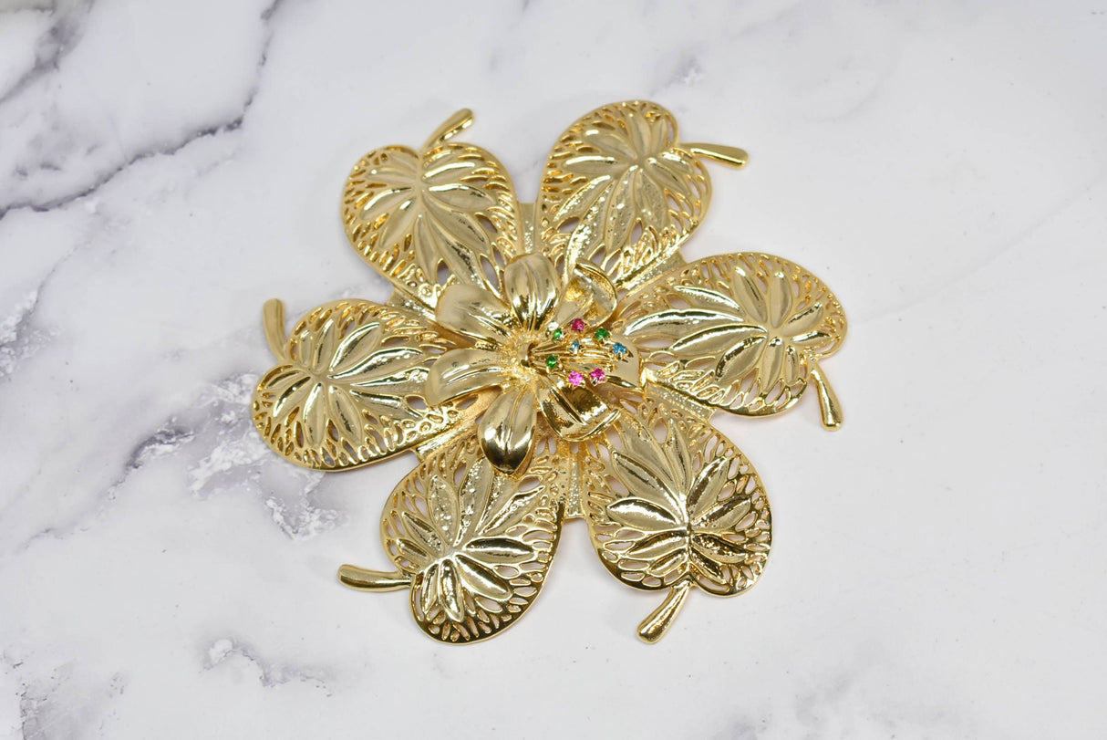 Flower Buckle Gold Rhinestone