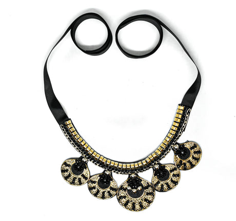 Necklace Applique Gold Beaded Black