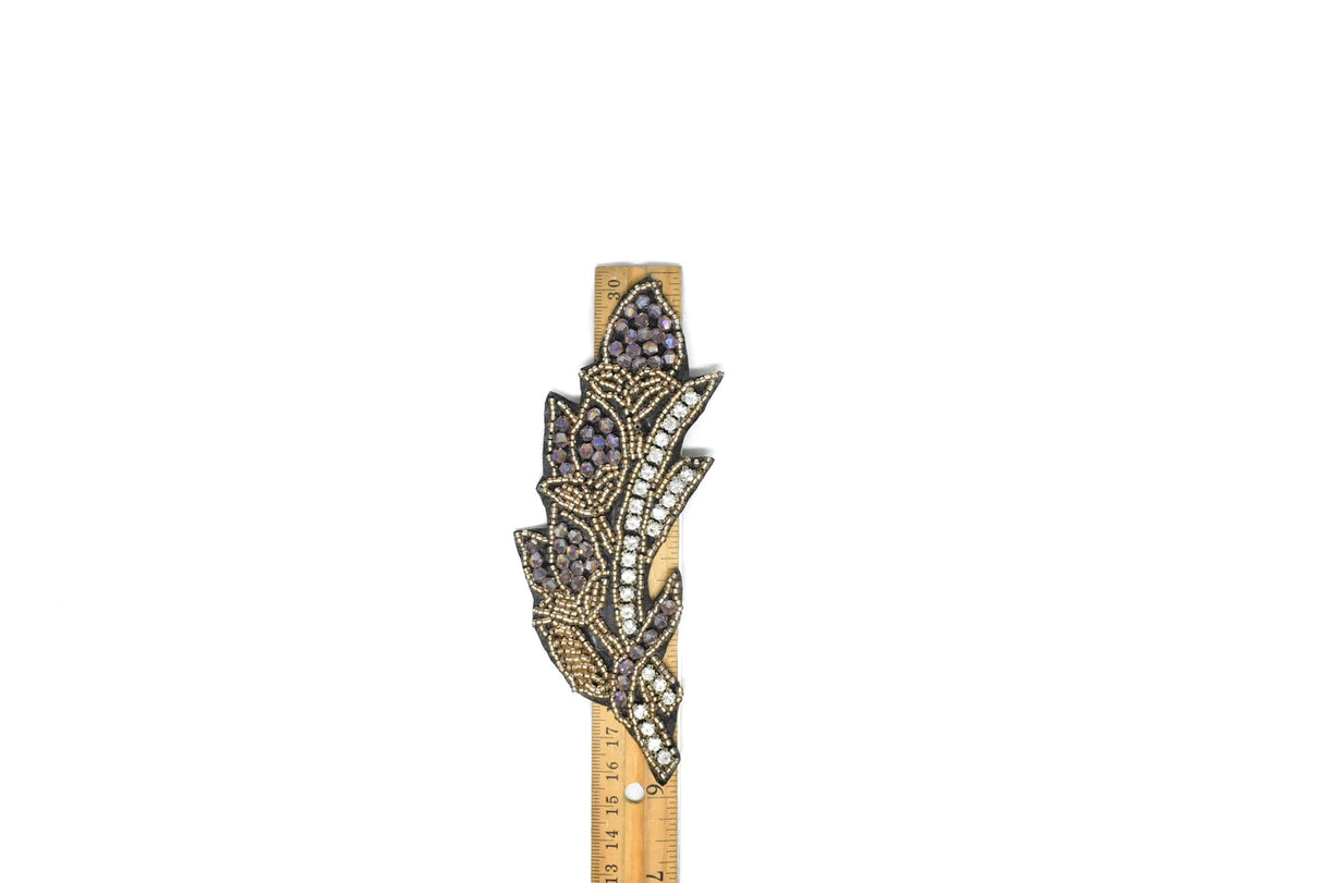 Rhinestone Beaded Leaf Applique 5.90 x 2